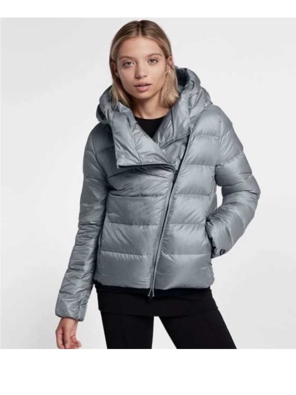 Nike Sportswear Down Filled Short Jacket Asymmetric Zip Grey S